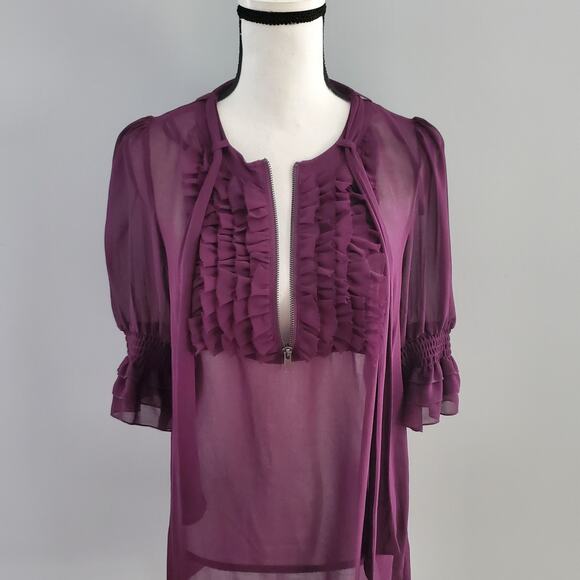 Twelve By Twelve Purple Sheer Ruffle Pullover Top M - Picture 5 of 9
